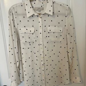 LOFT Cream Blouse with Blue Star Pattern